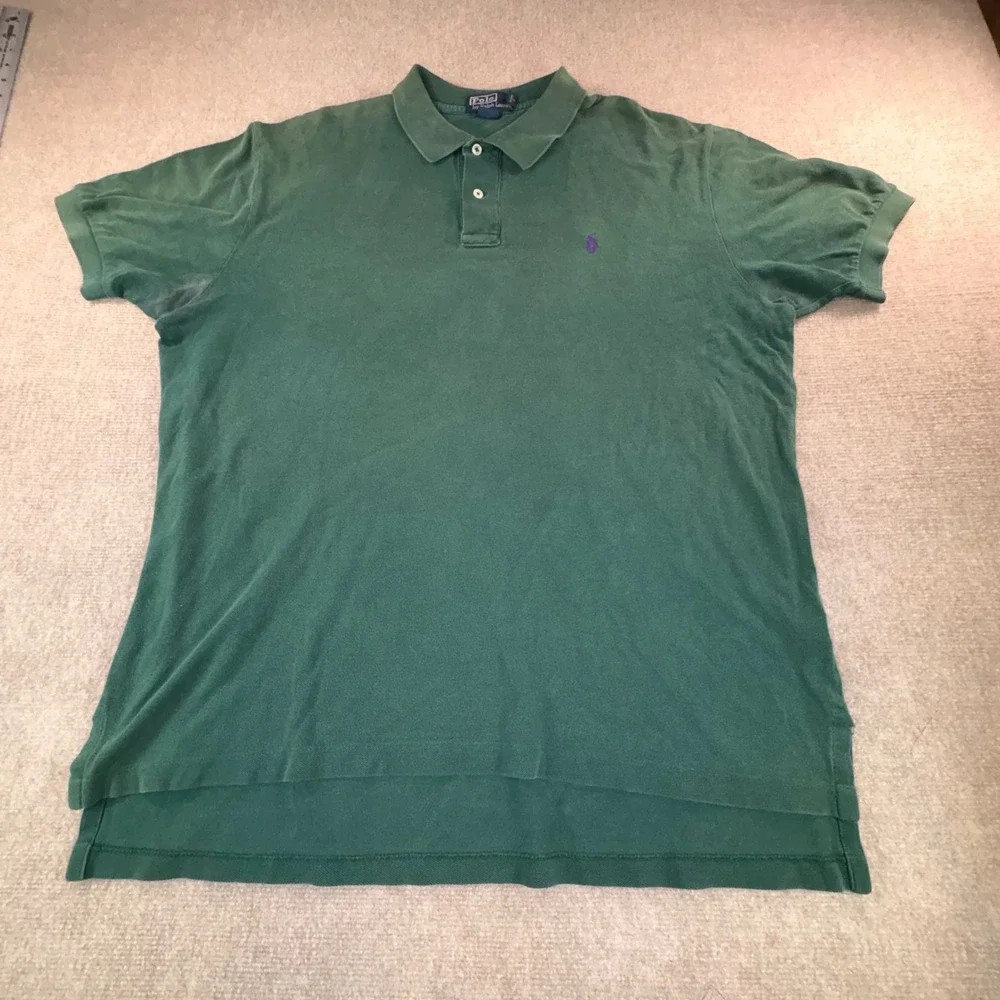 Polo Ralph Lauren Shirt Mens XL Green Short Sleeve Pique Cotton Purple Pony Logo